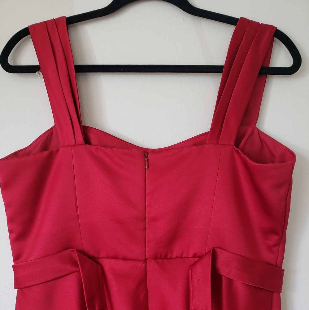 David's Bridal Satin Wide Strap Tea Length Dress - Picture 5 of 8